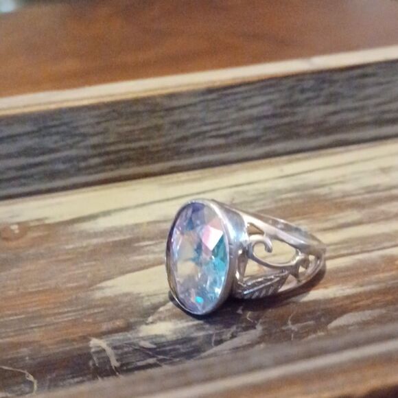 Seta Womans Sterling Silver Filigree /W Aurora Borealis Crystals 9/ 12 Grams - Picture 7 of 8